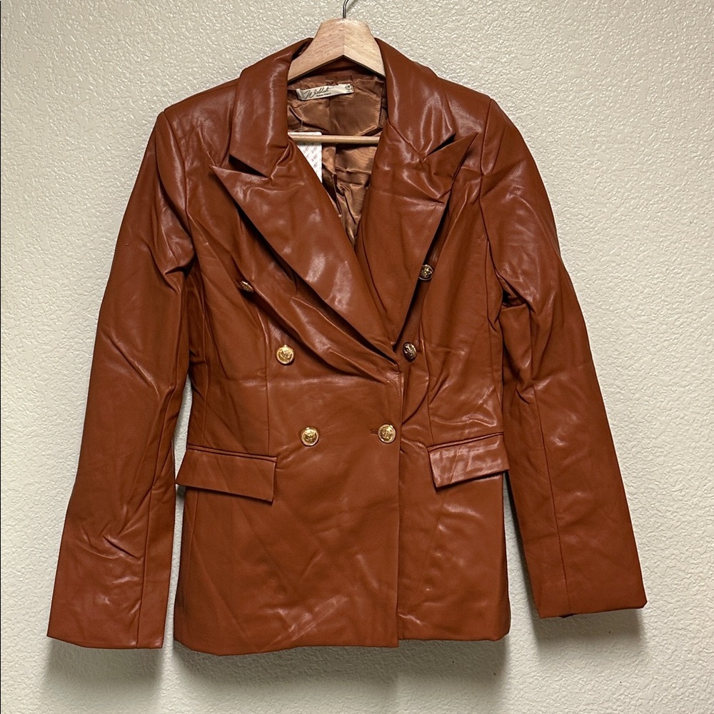 Wildcat Double-Breasted Faux Leather Blazer - Sizes M